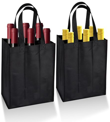 Storneliv 2PCS Bottle Carrier for 6 Bottles, Reusable Black Wine Bag with Handle, Portable Wine Storage Bag for Home, Picnic, Camping 31x25x18 cm
