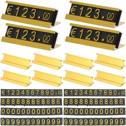 SHINEOFI Set da 16 Cubi Espositivi Prezzi Regolabili Dorati per Gioielli, Cartellini Segnaprezzo Numerici per Banconi Retail, Etichette Prezzo al Dettaglio per Vetrine di Gioiellerie