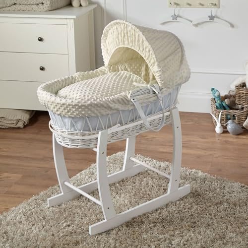 For Your Little One Cream Dimple White Wicker Moses Basket with White Rocking Stand