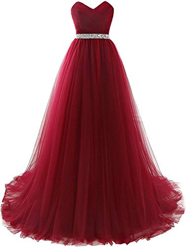 Misshow Robe Femme Chic de Soirée Longue Elégante Robe Femme Gala Robe de Bal Longue Chic en Mousseline Bordeaux 42