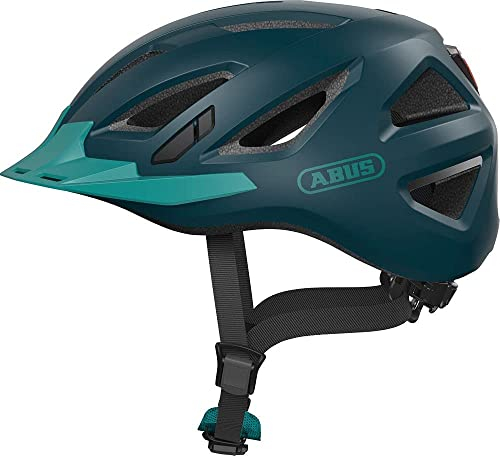 ABUS Stadthelm Urban-I 3.0 - Fahrradhelm mit Rücklicht, Schirm und Magnetverschluss - für Damen und Herren - Blaugrün, Größe S (51-55 cm)