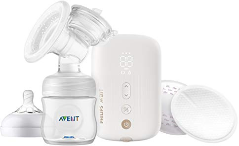 Philips Avent Single Premium Electric Breast Pump for Quicker and Personalised Milk Expression, Rechargeable Battery, Timer Display, SCF396/11