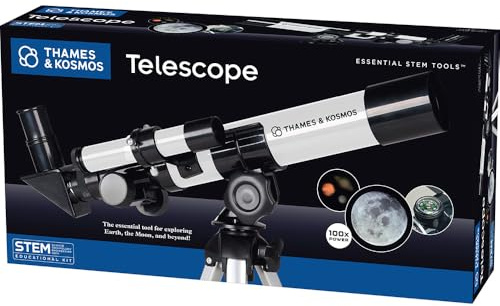 Thames & Kosmos Telescope STEM Kit for Kids | 100x Magnification & Built-in Compass | Ages 8+ | Entry-Level Astronomy | Explore Moon, Planets & Terrestrial Views with Tripod & Finderscope