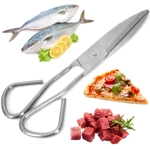 Forbici da Cucina Professionali in Acciaio Inossidabile da 20 cm, Colore Argento, adatte sia per Mancini che per Destrorsi, ideali per Pizza, Pesce, Carne e Uso Multiplo.