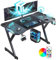 DLONGONE 120 x 60cm Gaming Desk with LED Lights, Computer Gaming Table, Sturdy PC Desk for Home Office, Gamer Table with Headphone Hook and Cup Holder, Black