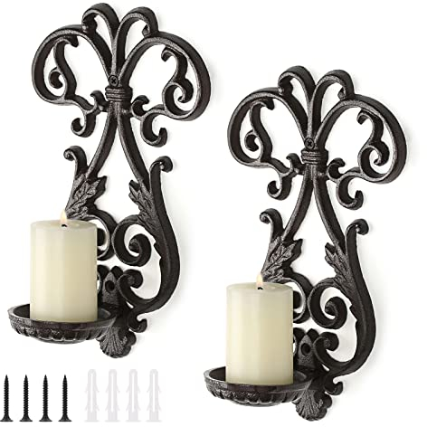 SUMNACON Vintage 2 PCS Wandleuchten aus Gusseisen Kerzenhalter WandKerze Teelicht Wanddekorationen Emblem Logo für Hotel Restaurant Wohnung Wohnzimmer Schlafzimmer Wandhalterung Dekoration