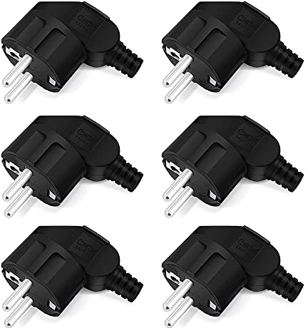 Lotvic 6 Stücke Schukostecker, 16A Schuko Stecker, Stecker 250V, Schutzkontakt-Steckers mit Knickschutztülle, Schutzkontakt Steckers Langlebig Kann für 8-10mm Kabel, DIY wiederverdrahtbarer, Schwarz