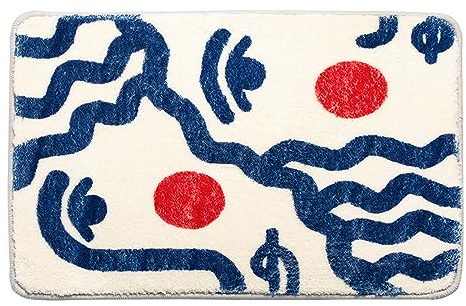 Badezimmerteppich Cremeweiß Blau Badematte Flauschig Mikrofaser Badvorleger rutschfest Duschvorleger Schnelltrocknend Badteppich Waschbar Duschvorleger Verdicken Badematten Badmatte 50x80cm