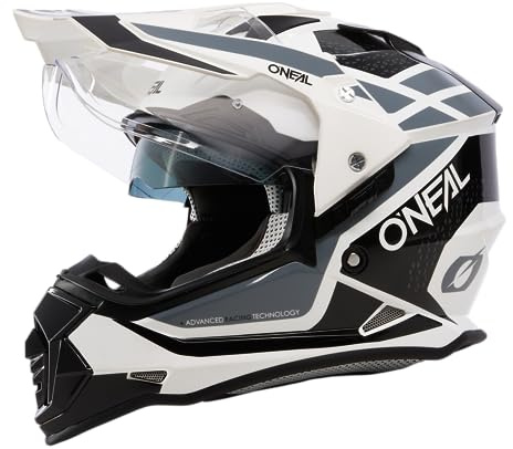 O'NEAL Casco de Moto Enduro Aberturas de ventilación para un máximo Flujo de Aire y refrigeración, Carcasa ABS, Visera Solar integrada Casco Sierra R V.24 Adulto Negro Blanco Gris Talla XXL