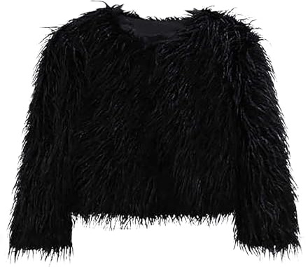 Cappotto corto da donna in pelliccia sintetica, soffice giacca invernale, giacca spessa e calda, a maniche lunghe, girocollo, in pelliccia sintetica, grandi dimensioni, cappotto invernale in finta