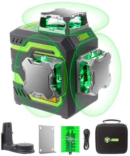 LasGoo LG-3DM Green Beam Laser Level, Self-Leveling 3x360° Cross Line Laser for Construction and Picture Hanging, 5200mAh Built-in Rechargeable Battery, Type-C Cable, Magnetic Rotating Stand Included