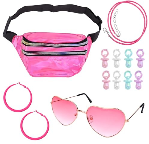 90S 80S Traje Señoras Fiesta Tema, Gafas De Sol De Corazón, Mallorca Traje De Fiesta, Accesorios De Neón, Riñonera Señoras Festival, Festival De Accesorios Señoras 4 Piezas
