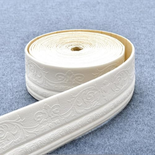 3D Foam Baseboard Skirting Border, 10M*10cm Edge Strip Border Dado Rail Decoration,Waterproof Anti-Collision Line Border Roll Wall Trim For Living Room Bedroom Kitchen Home,Tile Waistline Trims