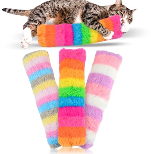 dellyy 3 Stück Spielzeug für Interaktiven Spielspaß Drinnen, Katzenminze Spielzeug Wiederbefüllbar, Katzenminze Spielzeug Nachfüllbar für ​Katze Zu Spielen Beißen (Regenbogens)