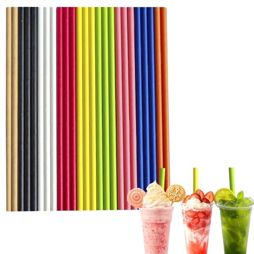 Strohhalme Papier Bunt,Papierstrohhalme Einweg 100 stück Trinkhalme Biologisch Abbaubare Cocktail Strohhalme 20cm Drinking Straws für Geburtstag, Hochzeit, Weihnachten, Babyparty, Feier und Party