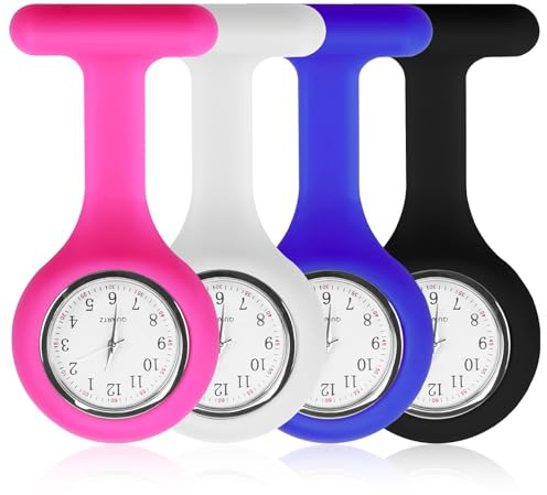 Montre Infirmière avec Trotteuse - Lot de 4 Broches en Silicone pour Blouse à Gousset pour Aides Soignantes et Personnel de Santé