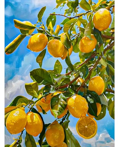 KEYIFA Citronträd måla efter siffror för vuxna, måla efter siffror kit med penslar och akrylpigment, gör-det-själv oljemålning efter nummer kit, dekorera hemmet 30 x 40 cm