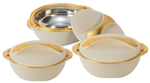 Pinnacle Thermoschüssel mit Deckel 3tlg. Set 3/2/1 Liter - Edelstahl - Warmhaltbehälter Essen, Salatschüssel - für Heiße Speisen