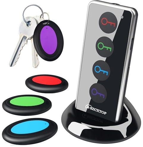 Key Finder Locator, 80dB Wireless Remote Item Tracker, RF Finder for Key, Pet, Luggage, Wallet, Phone, 131ft / 40M Working Range, 1 RF Transmitter & 4 Receivers & Flashlight