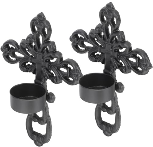 Zerodeko 2 pezzi rustici da parete portacandele in ferro nero croce design decorativo da parete per soggiorno e sala da pranzo elegante montaggio a parete elegante