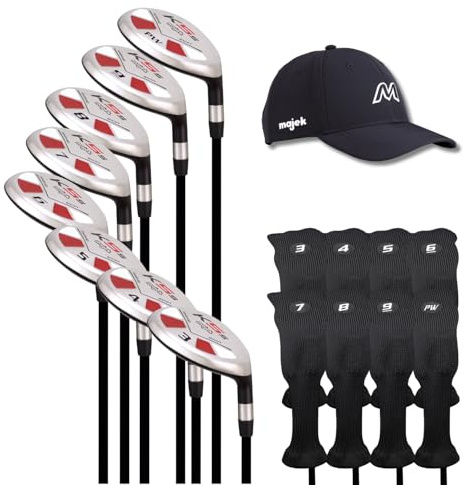 Right Handed Majek K5s Hybrid Set Senior Men's Standard with Jumbo Grips Includes 3-PW Clubs with Black Hybrid Headcovers and Black Majek Golf Hat