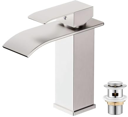 Asinse Toilet Tap with Sink Plug, Basin Taps Mixer Waterfall Bathroom Sink Tap Mixers, Stainless Steel Bath Faucet with Pop Up Sink Waste