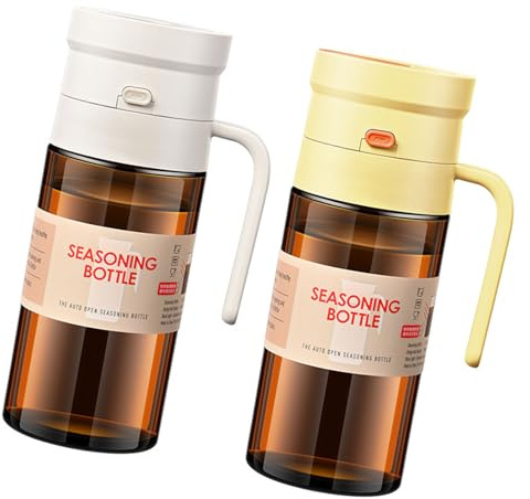 KieTeiiK Paire De Bouteilles D'huile en Verre avec Mécanisme D'ouverture Intelligent Bocaux À Ouverture Et Fermeture Automatique Efficaces Distributeur Pratique Outil De Cuisine Professionnel