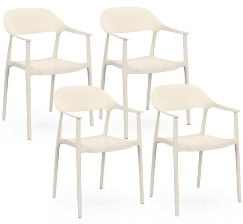 IDMarket - Lot de 4 chaises de Jardin empilables SUZON Beige | En polypropylène