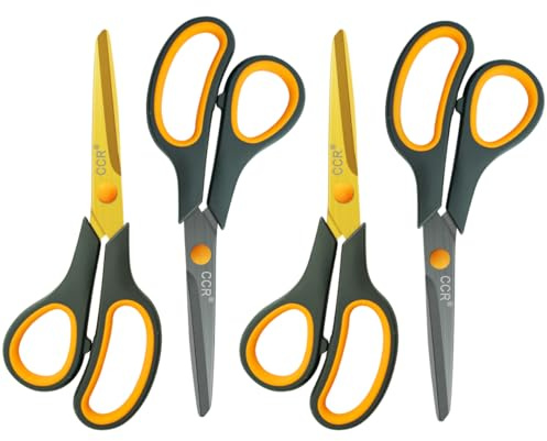 CCR Scissors 8 Inch Soft Comfort-Grip Handles Sharp Titanium Coating Blades, 4-Pack