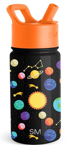 Enkel modern vattenflaska för barn med sugrör | Isolerat rostfritt stål återanvändbar tumlare för småbarn, flickor, pojkar | Summit Collection | 415 ml | Solsystem
