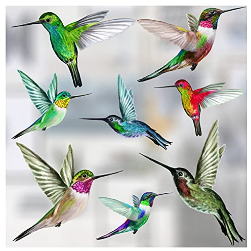 Vogel-Fensteraufkleber zum Schutz gegen Vogelschlag - Acht Gemischt Schöne Kolibri-Glasaufkleber, doppelseitig und selbstklebend zum Schutz gegen Vogelkollisionen