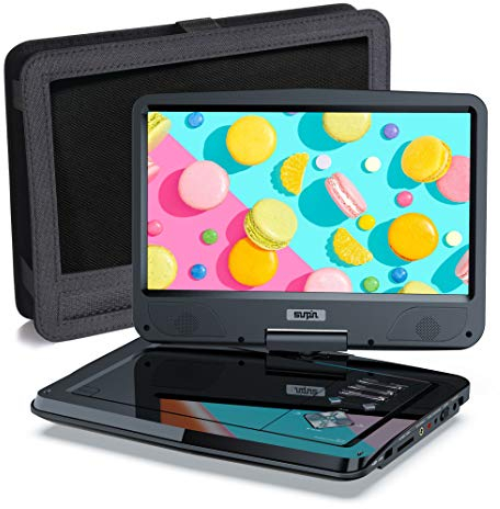 SUNPIN 12,5 Zoll Tragbarer DVD Player mit 10,5 Zoll HD Schwenkbaren Bildschirm, Stereo-Lautsprecher&Dual-Kopfhörer-Buchse, Unterstützung Sync TV/USB/SD-Karte, Auto Kopfstütze Halterung, Schwarz