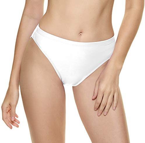 Bellecarrie Women's Bikini Bottoms High Cut Tankini Swimsuit Bottoms Mid Rise Swim Briefs, White, XS