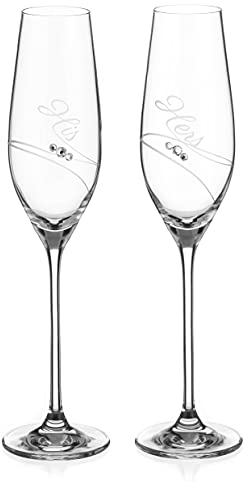 DIAMANTE Copas de champán de cristal Swarovski Prosecco para él y para ella, juego de 2 (copas de champán de 210 ml)