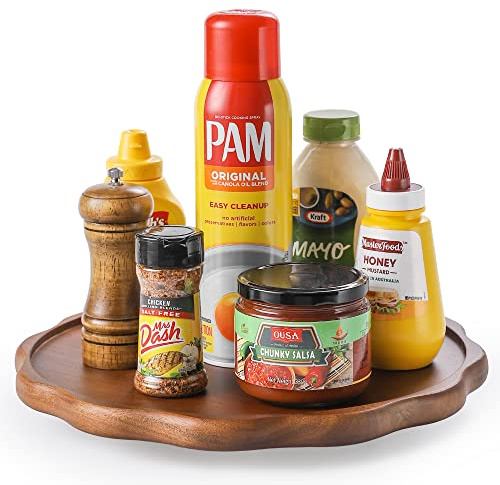Lazy Susan roterande skåp i trä, arrangör, 33 cm kryddhylla för kök, organisera förvaring, kök, förvaringsenhet för matlagningsolja, ingredienser, flaskor och burkar (akaciaträ)