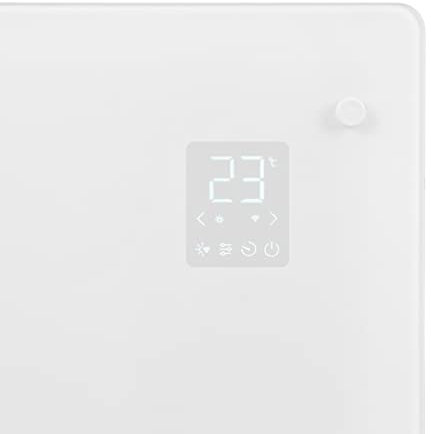 VONROC Termoconvettore Elettrico 1000W, Pannello in Vetro, Controllo Smart, Timer, Modalità Eco e Antigelo, IP24, per Riscaldamento Casa, Montaggio a Parete o Portatile Bianco