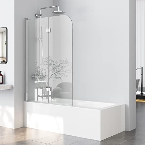 WOWINNE Duschwand für Badewanne 110 x 140cm Badewannenaufsatz Duschwand 2-teilig Faltbar 6mm Nano ESG-Sicherheitsglas Duschabtrennung Badewanne