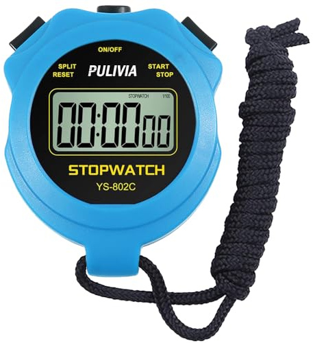 Digital Stopwatch Timer Only Stopwatch Mode, ON/OFF No Bell No Whistle Silent Basic Operation Children Friendly, PULIVIA Sport Stop watch for Coaches Kids Swimming Running, Blue