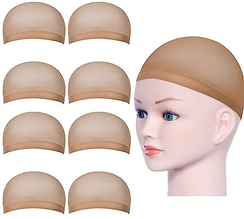 URAQT Perukmössa, 8 st hårnät nylonset, töjbart elastiskt ventilerande perukhätta foderlock, peruknät 8 neutral naken beige