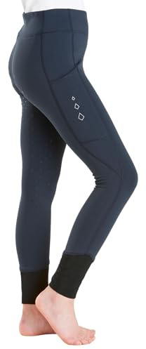 Harry Hall Junior Winter Riding Tights with Full Silicone Seat - Brushed Fleece Lining - Phone Pocket - Supportive Waistband - Machine Washable - Navy Blue - 9-10yr