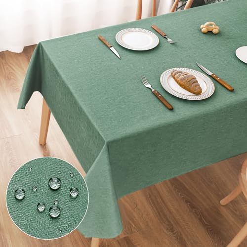 AooHome Tischdecke Abwaschbar Grün, 140x240cm Tischdecken Leinen-Optik Tischtuch aus Polyester Wasserabweisend mit Lotuseffekt, Dauerhaft Kratzfest für Wohnzimmer, Esszimmer, Balkon, Garten