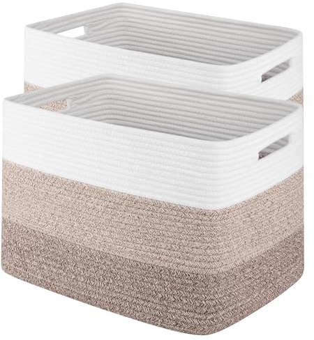 Storage Baskets for Organizing, 2 Pack Woven Basket for Storage, Rectangle Baskets for Shelves Closet Organizers, Toy Basket for Nursery Storage Living Room, Laundry Room, Bedroom (Gradient Brown)