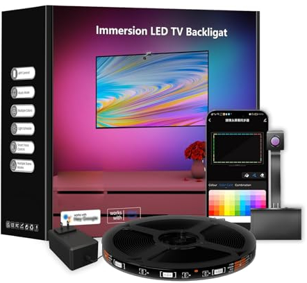 Rétro-éclairage TV LED WiFi Avec Caméra, Eclairage TV RGBIC Pour 55-65in, Luminaires TV Synchronisés Avec La TV, Rétroéclairage LED De La TV Intelligente, Dispositif De Sélection De La Couleur