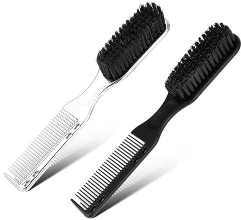 Amaxiu Lot de 2 brosses de nettoyage Barber Clipper avec peignes de coiffure, accessoires de coiffure, accessoires de nettoyage, peignes à tête plate, brosse à barbe, outil de coiffure (argent + noir)