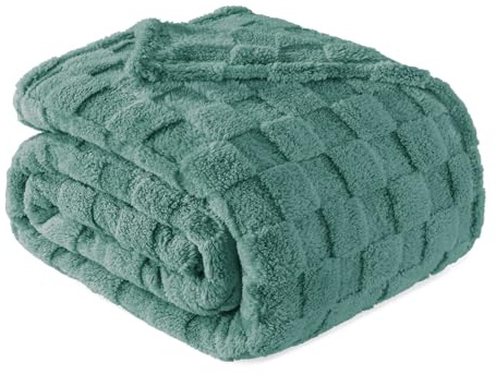 Exclusivo Mezcla Plaid Couverture Polaire à Motif Carreaux, Plaid jeté de Canape Super Doux et Chaud, Léger pour Toutes Les Saisons, 220x240 CM, céladon