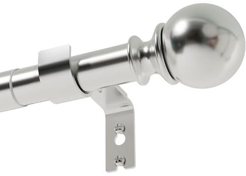 Curtain Poles for Eyelet Curtains Silver Curtain Pole for Door Curtain Pole Metal with Adjustable Brackets and Round Finials for Living Room, Bathroom, Bedroom（33-114.2inch, Silver）