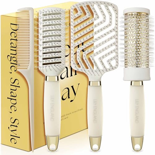 Luxuriöses Haarbürsten-Geschenkset von Lily England - 4-teilige professionelle Styling-Kollektion - Premium Geschenksets für Damen - Elegante Geschenke für alle Haartypen - Beige