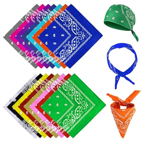 RISF 15 Stück Bandanas, 15 Farben Bandana Damen Herren, Polyester Paisley Bandana, 54 x 54cm Bandanas Kopftuch, Nickitücher für Kopf, Hals, Arme