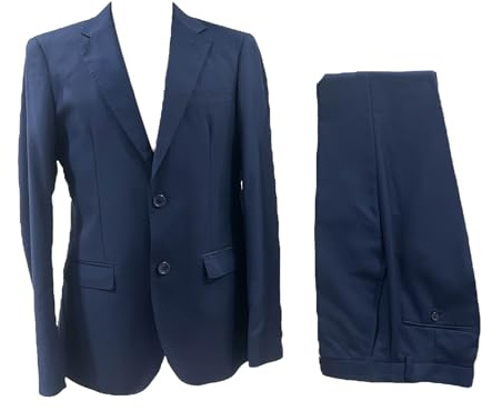 Generico Abito Uomo Sartoriale Slim Fit, Fresco Lana Tasmania 150 superextrafine, Giacca 2 Bottoni, Pantalone Stile Slim, Made in Italy, Blu Scuro (IT, Numero, 50, Regular, 7, Blu) Primavera Estate