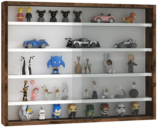 HOMCOM Vitrina para colección Armario de Pared 80 x 9,5 x 60 cm con 4 estantes Regulables en Altura y 2 Puertas correderas de Cristal, para Colecciones de Coches en Miniatura y figuritas, marrón